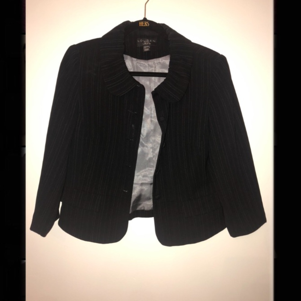 white striped, black jacket